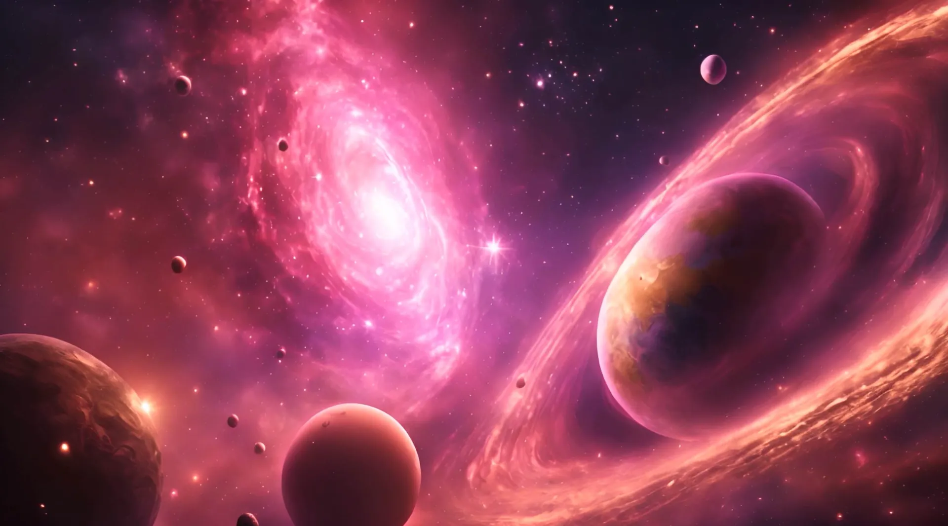 Majestic Planets within Starry Pink Haze stock video